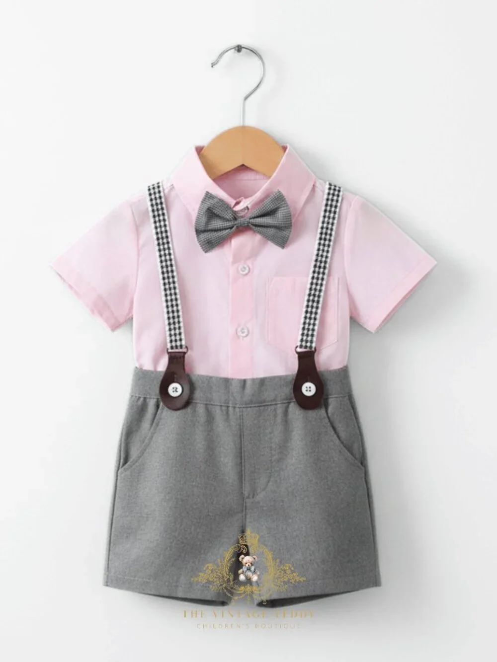NWT Handsome Boys Oxford Button Down Shirt Shorts & Bow Tie Matching Set 6-9M